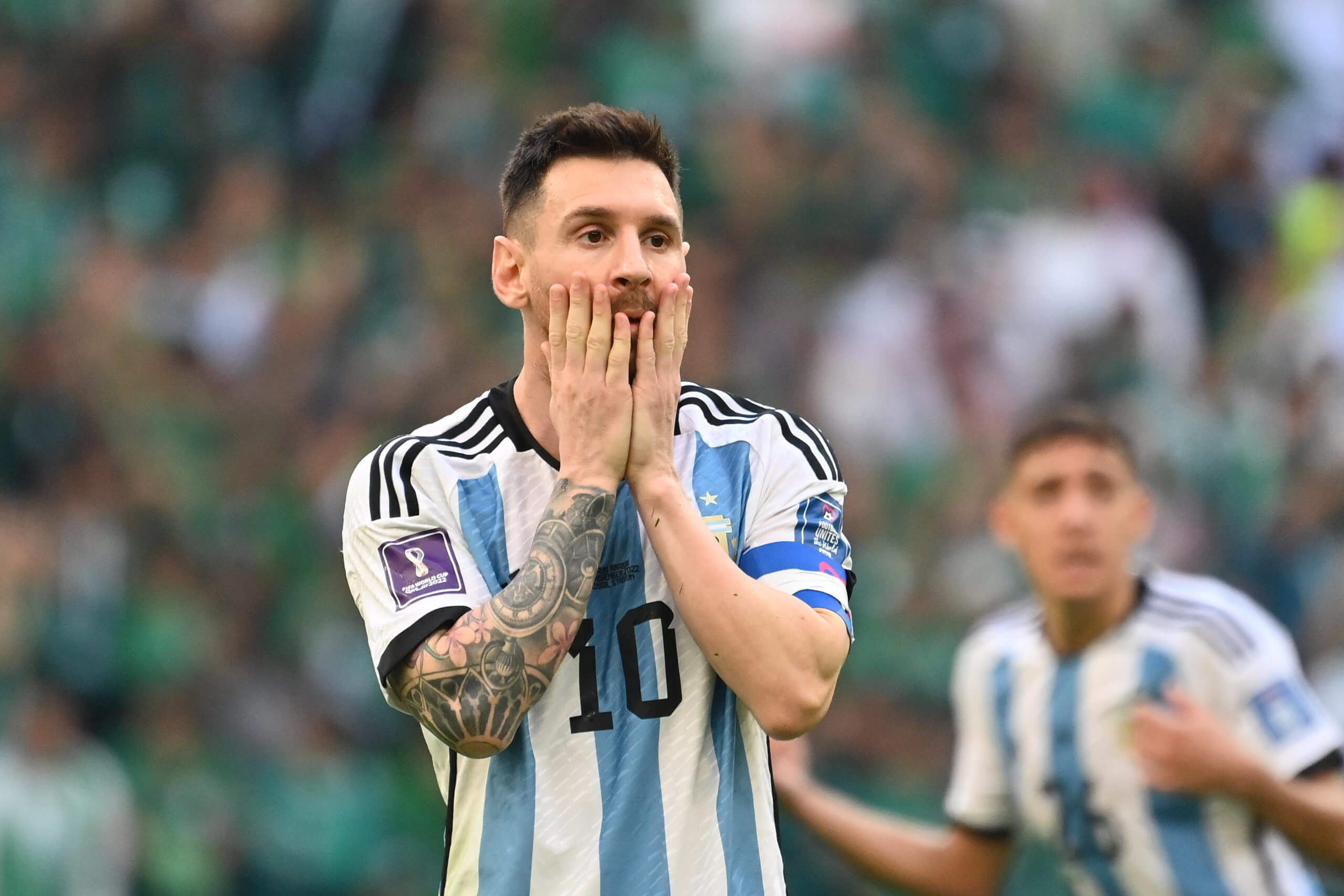 messi durante a derrota da Argentina para a Arábia Saudita, a maior zebra das Copas do Mundo