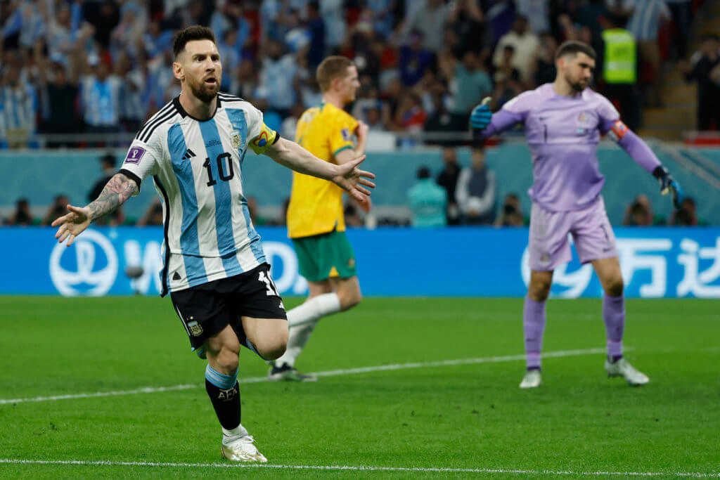 Messi comemora o seu gol sobre a Austrália
