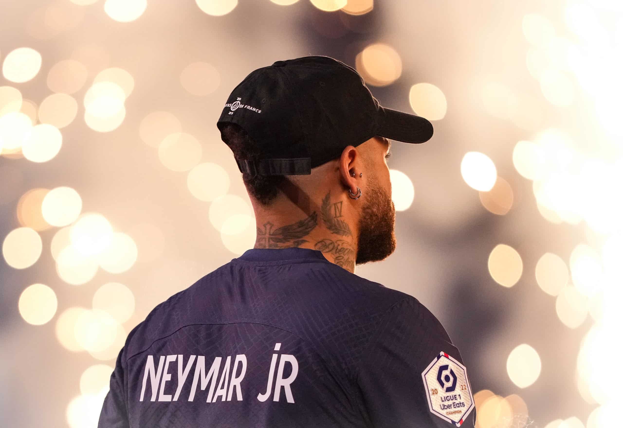 Neymar of PSG during the post match celebrations for winning the 2022/23 Ligue 1 title during the Ligue 1 match between