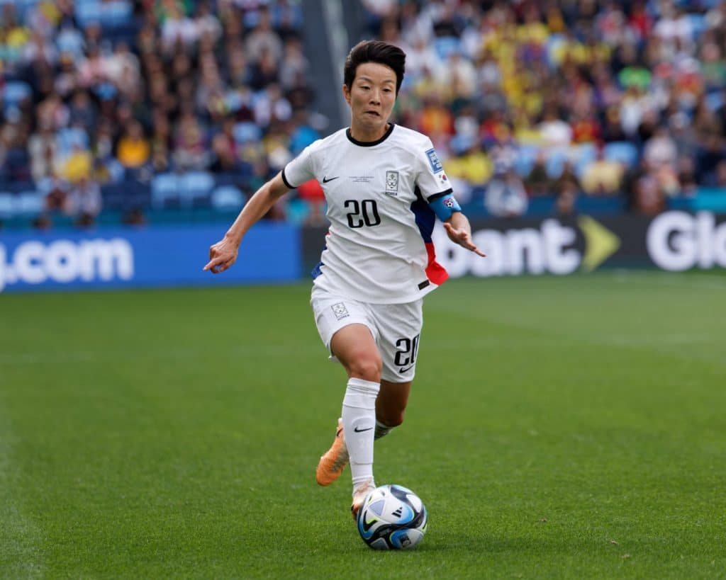 Columbia x Coreia do Sul: Grupo H - Copa do Mundo Feminina da FIFA Austrália e Nova Zelândia 2023 Hyeri Kim, da República da Coreia, controla a bola durante a Copa do Mundo Feminina da FIFA 2023