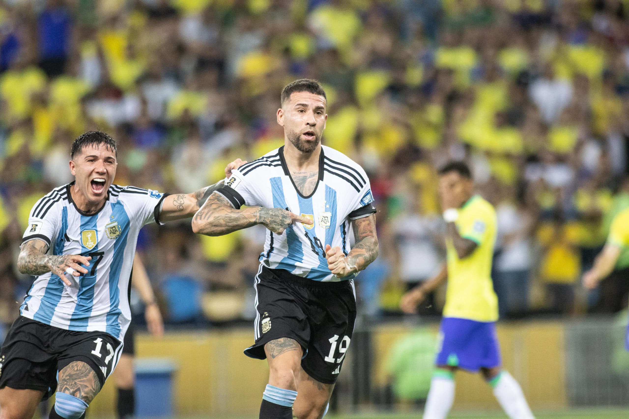 Otamendi comemora o gol da seleção argentina