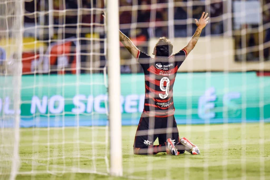 Pedro fez os três gols do Flamengo no jogo