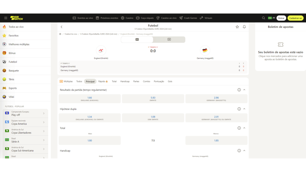 Apostas ao vivo Parimatch
